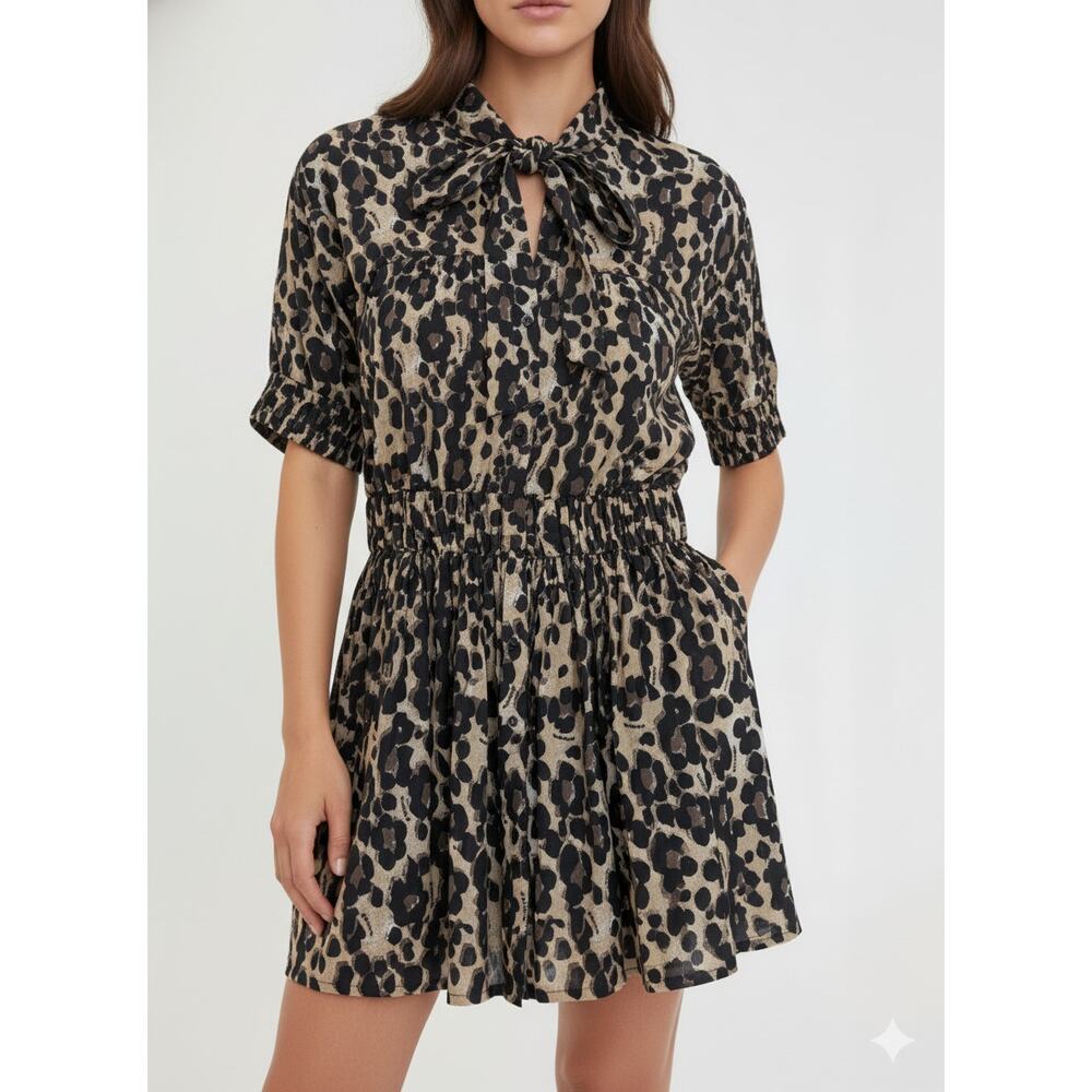NWT Dimora Leopard Print Mini Dress IT 40 US 4 Black Animal Print Made In Italy